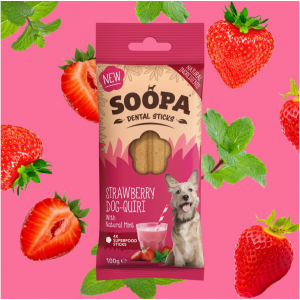 Zahnpflege Erdbeer-Hunde-Quiri-Sticks (4 Sticks)